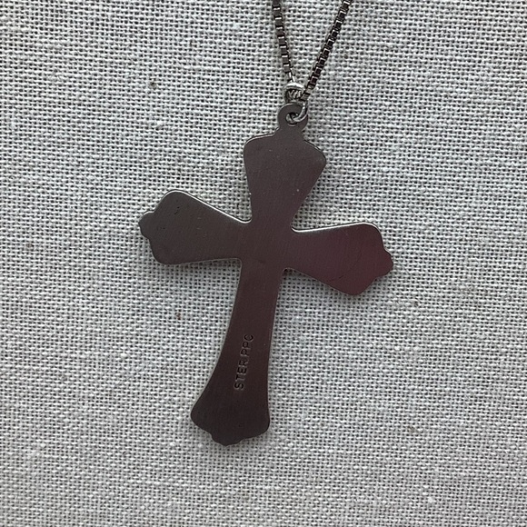 Vintage Sterling Silver Cross Pendant Necklace unisex - Picture 4 of 4